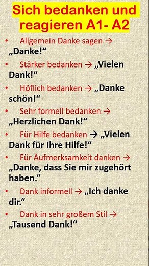 Sich bedanken & reagieren auf Deutsch (15 wichtige Sätze A1–B1)