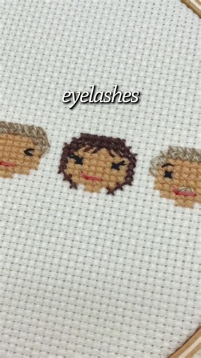 Stitch People | Cross-Stitch Portraits on Instagram: "Adding eyelashes to a portrait adds a little feminine flair! Can be paired with cross-stitched eyes or the ✨sparkly✨ eyes. Here's how:⁠ ⁠ 1. Use two threads of DMC 310 floss⁠ ⁠ 2. Use a fine, thin needle for extra precision⁠ ⁠ 3. From the top, outer-most corner of the eye, create one horizontal straight stitch outward. This can be a full square length or a half.⁠ ⁠ 4. From the top, outer-most corner of the eye, create one diagonal straight st