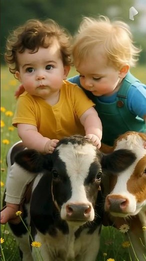 Cute two baby boys Riding two cows🐄🥰#shortsfeed #baby