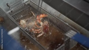 Professional Chef Deep Frying Soft Shell Crab with Commercial Grade Kitchen Deep Fryer in Commercial Kitchen