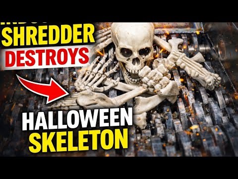 Shredder Machine Destroys Halloween Plastic Skeleton