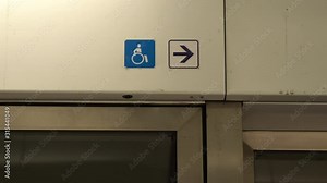Disabled sign, blue pictogram with man on wheelchair is a handicap symbol. Necessary road instructions for invalid persons. Accessibility for persons with disabilities, social support concept