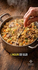 Pilaf cu ciuperci Ingrediente: -1 ceapă -3 linguri de ulei -300 de grame de ciuperci -1 morcov -sare -piper -300 de grame de orez -1 litru de apă | Splendorile Romaniei