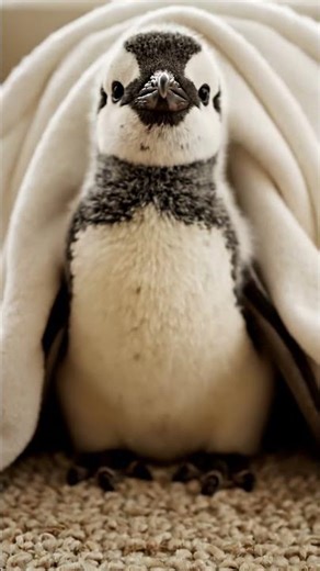 Baby Penguin Hiding in a Cushion Fort 🐧🏠 Cute & Relaxing Peek-a-Boo Moment