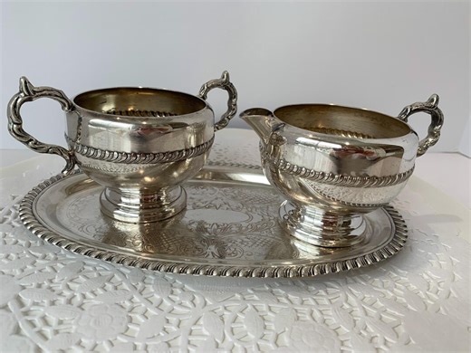 Vintage Silver Cream & Sugar Set Including Tray - Etsy