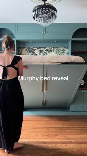 6 months of planning and work summarized in 13 seconds! As soon as I closed on this home I knew I wanted a Murphy bed. What started with a sketch on PowerPoint turned out to be more beautiful than I could have imagined! I worked with incredible contractors to make this custom set up a reality, with several design iterations and hard decisions along the way (such as changing my mind on the color last minute). Next year I am hoping to install the library ladder of my dreams, but for now I am super