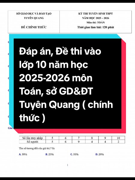 Đáp án thi vào lớp 10 môn Toán 2025-2026