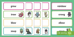 Phase 5 alternatè 'ow' Flashcards: Real and Nonsense Word Cards