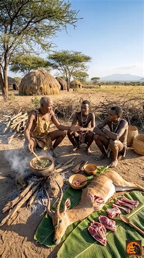 ANCIENT! Hadzabe Elders Teach Primitive Cooking Skills 🔥 Tribal Knowledge #tribalfood #shorts