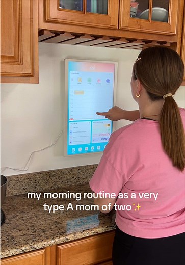 Morning routine featuring our new digital calendar from @Cozyla Calendar ✨ it’s helping us stay so much more organized as a family! #cozyla #cozylacalendar #digitalcalendar #AD