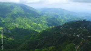 An aerial view of the Blue Mountains in Jamaica, looking towards Portland Parish and Saint Thomas parish.