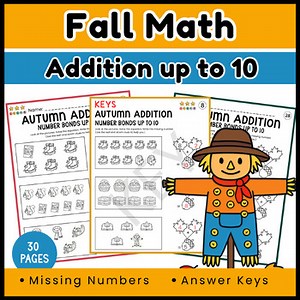 Autumn Addition to 10 | Number Bonds with Visual Clues | Fall Math Worksheets