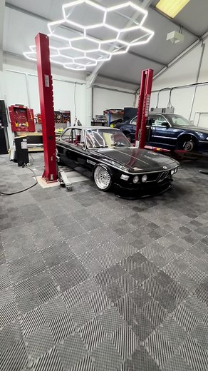 BMW E9 nearly ready , few more bits to do. Looks amazing, even though it’s covered in dust. #bmw #bmwe9 #airride #bbs #customcars