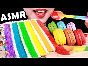 ASMR RAINBOW CAKE MACARON CHOCOLATE SPOON チョコレート マカロン レインボーケーキを食べる音 무지개 케이크 마카롱 초콜릿 숟가락 먹방 BIG BITES