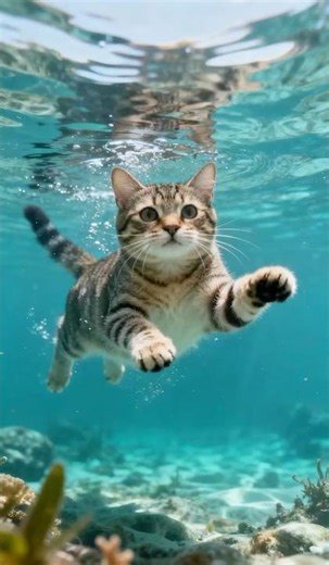Mission Fish! 🐟 Cat Swims Through Water on a Serious Hunt