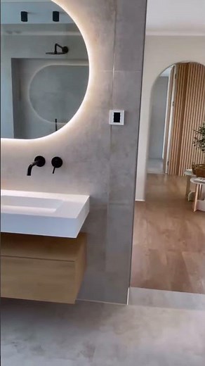 Warm Minimalist Bathroom with LED Mirror & Walk-in Shower 🌿🚿#inyouths