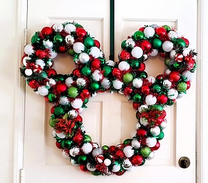 Illuminated Disney-inspired Christmas Ornament Wreath: Festive Holiday Decor for Front Door - Etsy