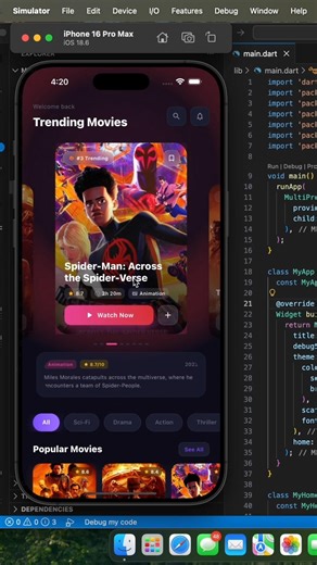 Flutter Movie App UI 🎬| Carousel Animation #flutter #shortvideo