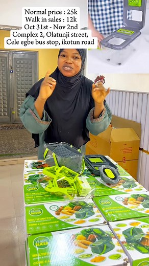 31K views · 325 reactions | 22pcs veggie slicer Normal price : 25k Walk in sales : 12k Oct 31st - Nov 2nd Complex 2, Olatunji street, Cele egbe bus stop, ikotun road, Lagos Map : NEXT UNISEX SALON~Agodo Egbe Branch Shop and chop❤️ Call or WhatsApp: 08128535018 / 07070243483 | Sherifat Aroyehun | Facebook