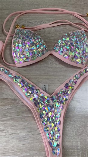 New Shinny Gold Thong Bikini Set Crystal Diamond Sexy Bikinis Jewel Luxury Swimwear G-String Swimsuit for Party Club