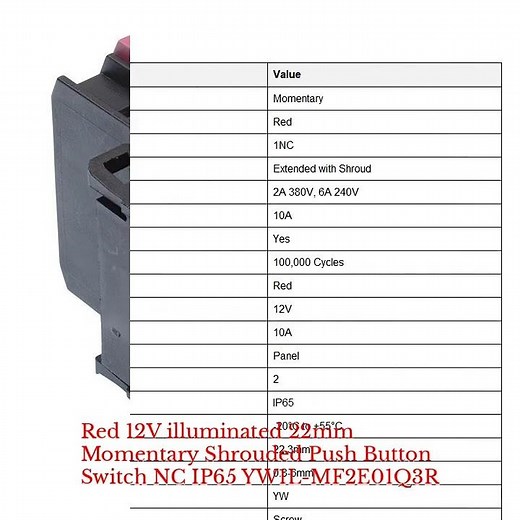 Red 12V illuminated 22mm Momentary Shrouded Push Button Switch NC IP65 YW1L-MF2E01Q3R