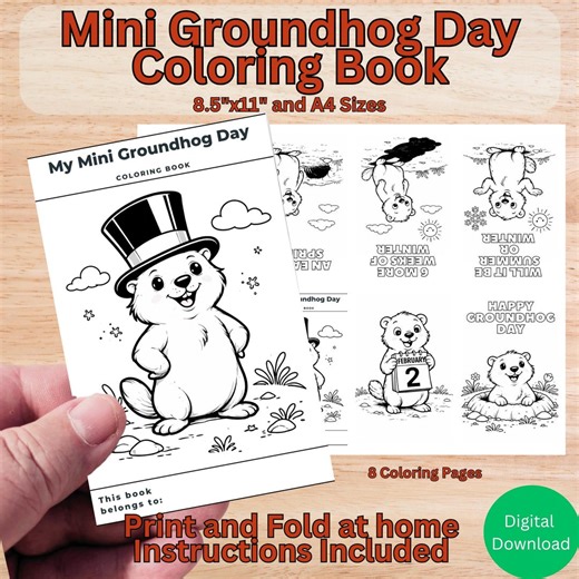 Mini Groundhog Day Coloring Book, Printable Groundhog Day Coloring Activity for Kids, Mini Foldable Coloring Book PDF, Kids Activity PDF - Etsy