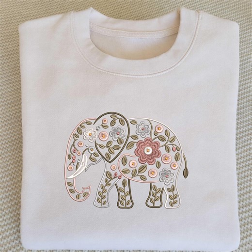 Floral Elephant Embroidery Design File, Cute Elephant Flower Pattern, Animal Embroidery Design, Machine Embroidery File, Boho Elephant File - Etsy