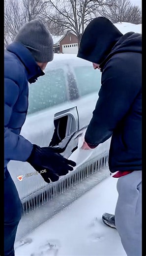 Car Complete Frozen In Ice Shocks Friends - and you won’t guess what happens next! A man stepped outside and stopped cold—his car looked completely entombed, sealed in a thick shell of ice like a sculpture. His friend laughed, called it wild, and tugged the door handle—there was a sharp crack, and the ice punched clean through, tearing a jagged hole as a heavy slab of the frozen door skin broke loose and hit the ground. This video created with AI for your entertainment. #cars #ice #frozen #oops 