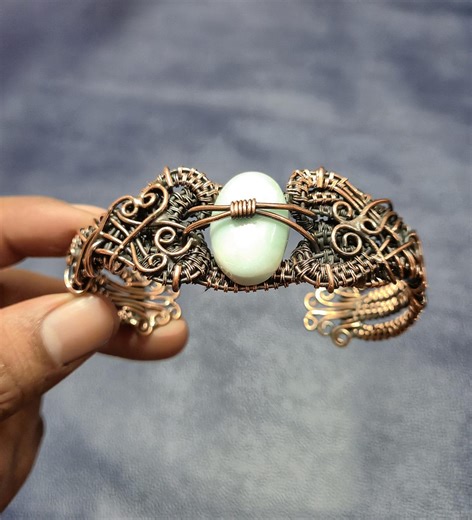 Larimar Gemstone Wire Wrapped Bangle Adjustable Cuff Handmade Jewelry Copper Bracelet Larimar Jewelry Gift for Her - Etsy