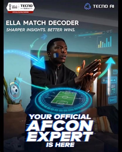 DEEP DIVE 1: Your AI Tactics Coach is Here! Meet Ella Match Decoder, the feature that breaks down the game in real time. Predict plays, analyse strategies, and get smarter insights for sharper wins. See the game through the eyes of a pro. #TECNOAI #TECNOAFCON2025 #TotalEnergiesAFCON2025 #EllaMatchDecoder | TECNO Mobile