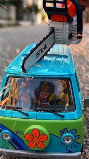 Mini Chainsaw vs Scooby Doo Mystery Machine — Test Cut! 😲🔥 #shorts