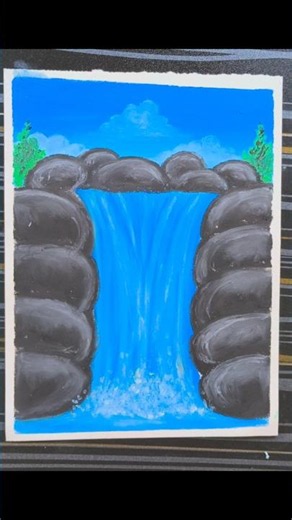 Easy Waterfall Drawing with Oil Pastels I Step-by-step Landscape Tutorial#ytshorts