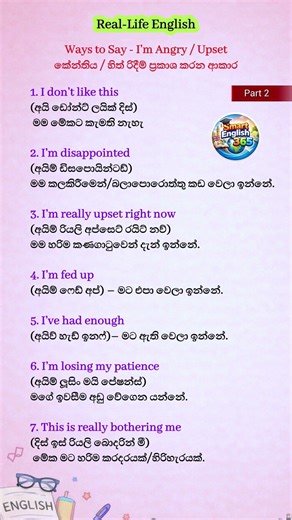 කේන්තිය, හිත් රිදීම් ප්‍රකාශ කරන ආකාර | Ways to Say I’m Angry Upset Part 2 #englishsinhalen #english