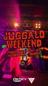 Tix for Juggalo Weekend 2026 are ON SALE NOW! 🎟 https://link.dice.fm/He7d45002270 When: February 27th & 28th Location: Miami, Florida Venue: Factory Town | Insane Clown Posse