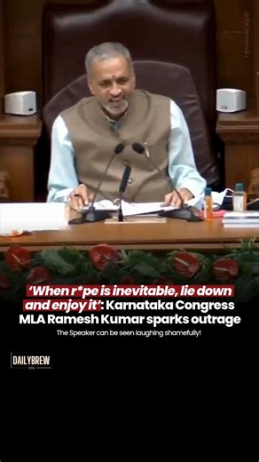 @dailybrewindia on Instagram: "A 2021 video of Karnataka Congress MLA KR Ramesh Kumar making a deeply insensitive remark about rape has resurfaced on social media, sparking fresh waves of condemnation. In the original footage from a state assembly session in Belagavi, Kumar is heard telling the Speaker, “There is a saying that when rape is inevitable, lie down and enjoy it.” The comment was made during a discussion on farmers' issues when the Speaker, Vishweshwar Hegde Kageri, expressed difficul
