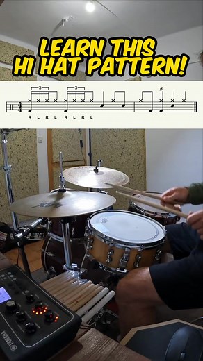 🎵 Learn this EPIC hi hat pattern! BEGINNER DRUM LESSON #drumlessons #hihats ▶️ Next time you're on your drum kit, have a go at this EPIC sounding hi hat pattern. A two-bar groove where the only difficult section comes in the first half of the first bar where you play a pair of SINGLE STROKE 4'S on the hi hat. ▶️ The groove sounds awesome played fast or slow with the HI HAT being the dominant feature. Practice the pattern slowly at first and work your way up from there and you be grooving in no 