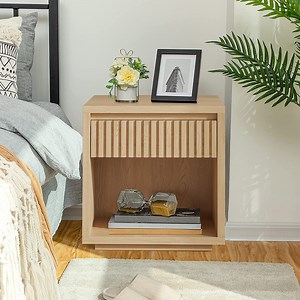 Modern Nightstand, Bedside Table with Drawer and Opening Shelf, End Table for Living Room, Bedroom, Wood Color