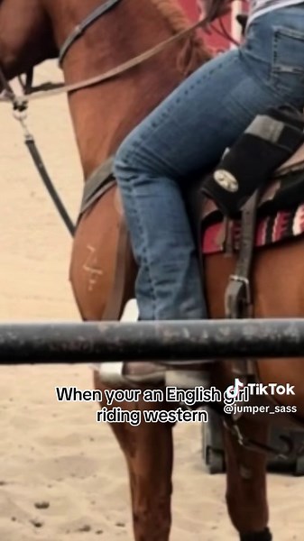 English Girl Rides Western Style with Heels
