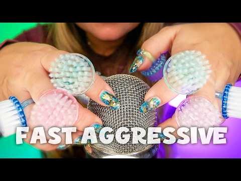 FAST AGGRESSIVE ASMR⚡Intense Finger Rings Mic Massage & Brushing | LOUD Chaotic On Mic Triggers