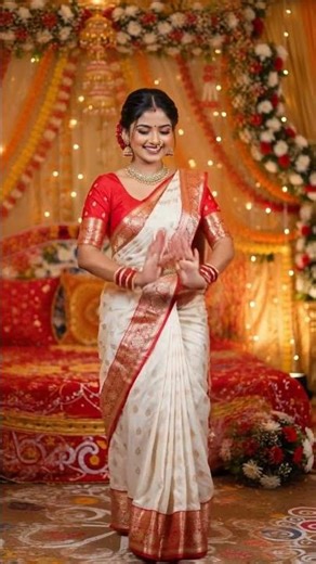 Beautiful Bengali Bride Dance ❤️ White Red Saree Wedding Vibes 💫 #shorts