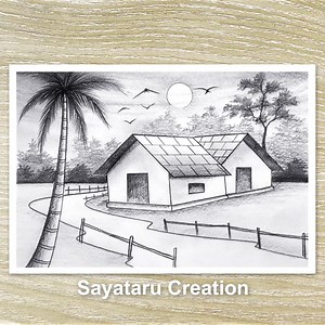 Free Drawing Tutorial 🥰❤ How to Draw a Simple Landscape Easy Pencil Drawing Pencil Sketch for Beginners | Sayataru Creation