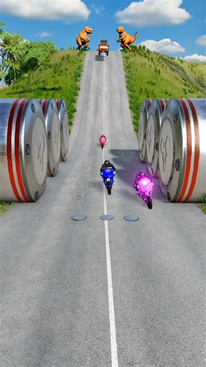 Super Bikes & Cars Vs Giant Pit Bollards - BeamNG drive #shorts #beamngdrive