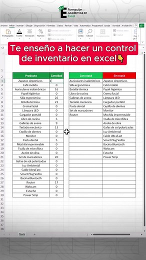 Crea un control de inventario en Excel con una sola función. 😎📌