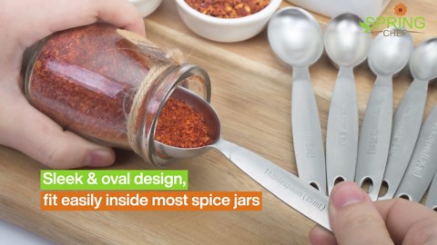 Spring Chef Stainless Steel Measuring Spoons Set of 7, Oval Metal Teaspoon & Tablespoon Measuring Spoons - Nesting Kitchen Gadgets For Baking & Cooking, Dual Measurements - Dry & Liquid Ingredients