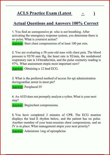 Acls Practice Exam Latest Actual Questions And Answers 100 C video