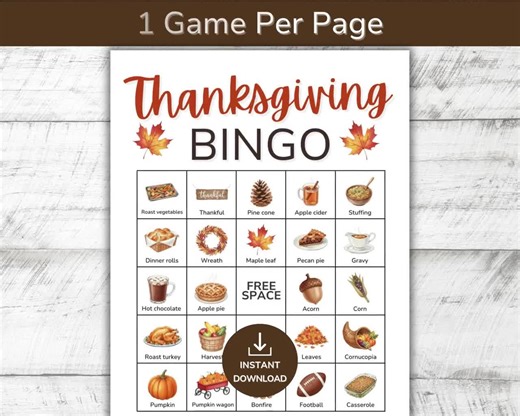 Thanksgiving Bingo Game, 50 Printable Thanksgiving Bingo Cards, Friendsgiving Party Game, Fall Classroom Activity, Family Holiday Game - Etsy