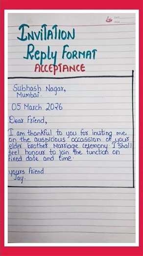 class12 Informal Reply Format/Acceptance/Class12 English Core 2023/Invitation Reply #youtubeshorts​