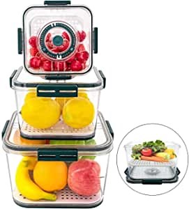 Stackable Vegetable Containers for Refrigerator Organizer Bins with Lid Fridge Organizer with Date Dial Produce Saver for Fruit Food Veggie Meal Prep Portable Camping Washing Basin(green)