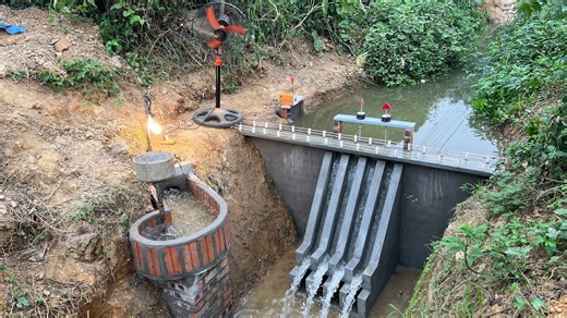 Blocking the stream to build 220V hydroelectric power plant