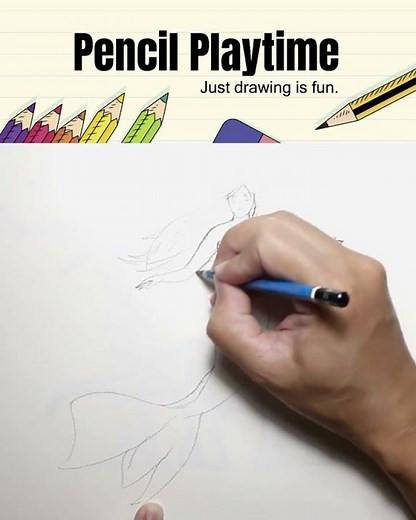 Easy Mermaid Pencil Drawing for Beginners | Simple Shading with 3B Pencil and Ink Pen